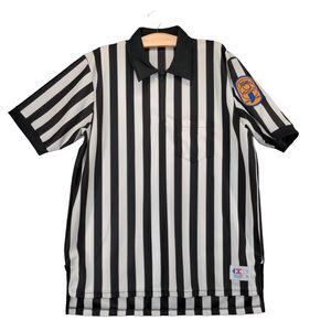 Vintage Cliff Keen Athletic IHSAA Patch Referee Shirt Men XL White Black Striped